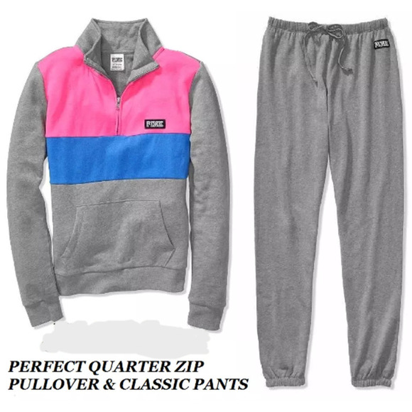 VS PINK Perfect Quarter Zip Pullover and Classic Pant Set Size L NWOT - Picture 2 of 9